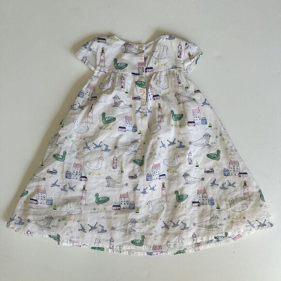 John Lewis Dress Seaside Summer Scene Lighthouse White Size 2T 3T 2-3 Years - Picture 4 of 7